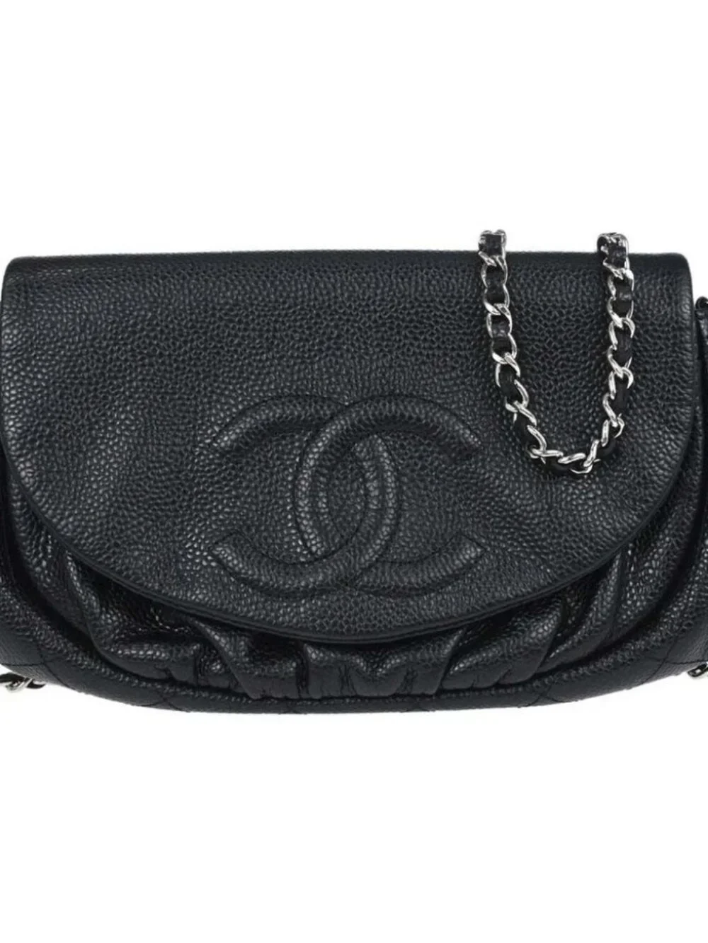 Chanel Black Calfskin Half Moon Flap WOC Wallet on Chain Shoulder Bag
